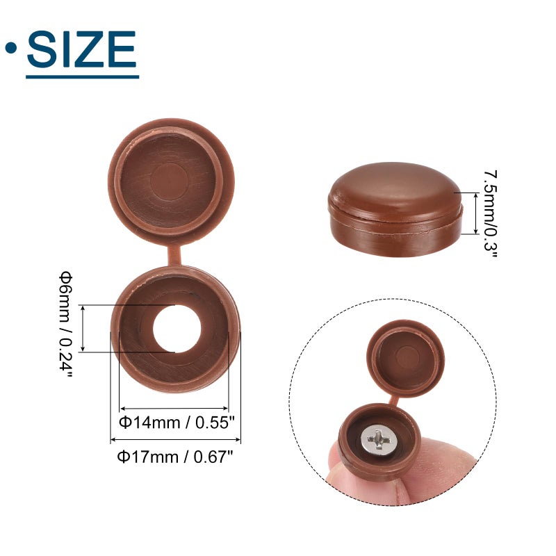 يو إكس سيل أغطية براغي uxcell 100 قطعة، 6 مم/0.24 بوصة أغطية براغي معرف، أغطية براغي مفصلية من البولي فينيل كلوريد لتغطية رؤوس البراغي (بني داكن) - Image 2